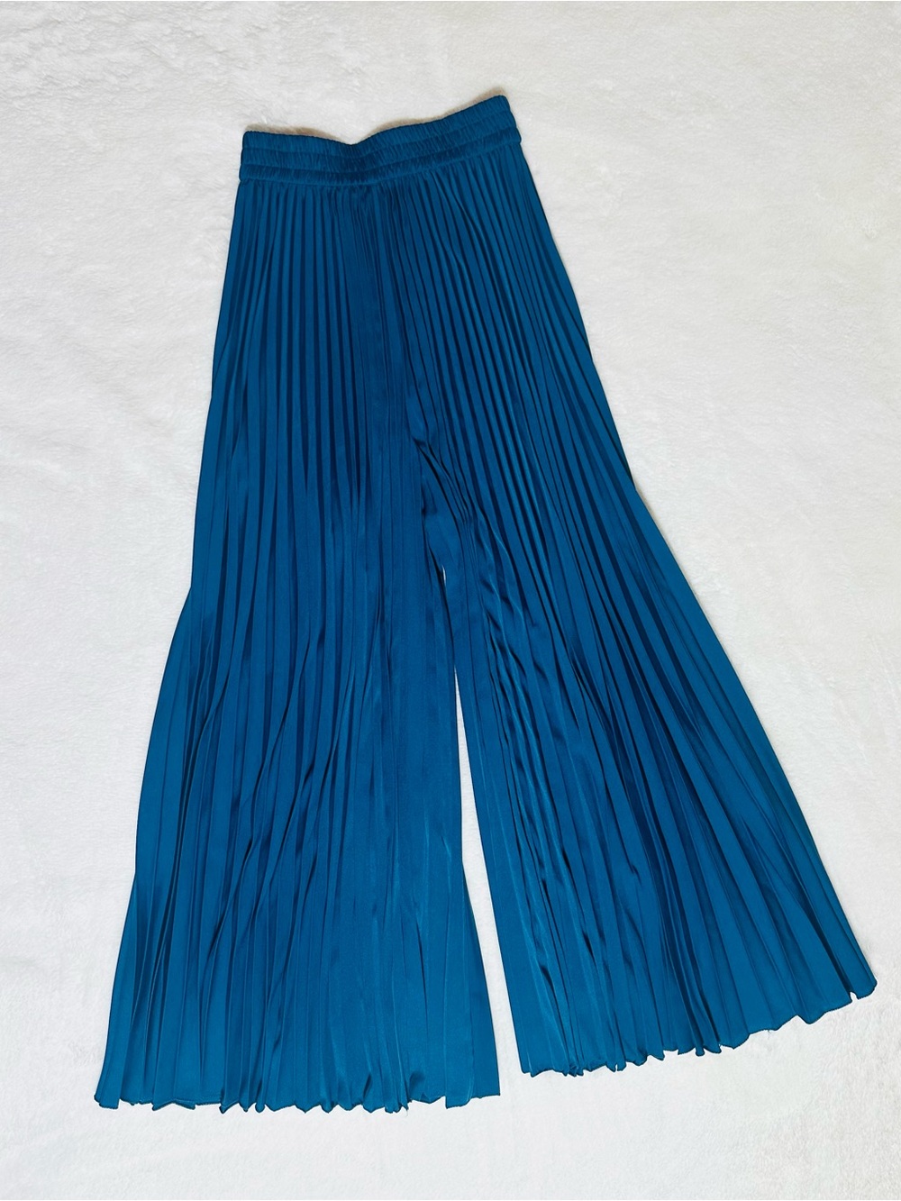 Teal Indigo Blue Pleated Wide-Leg Pants